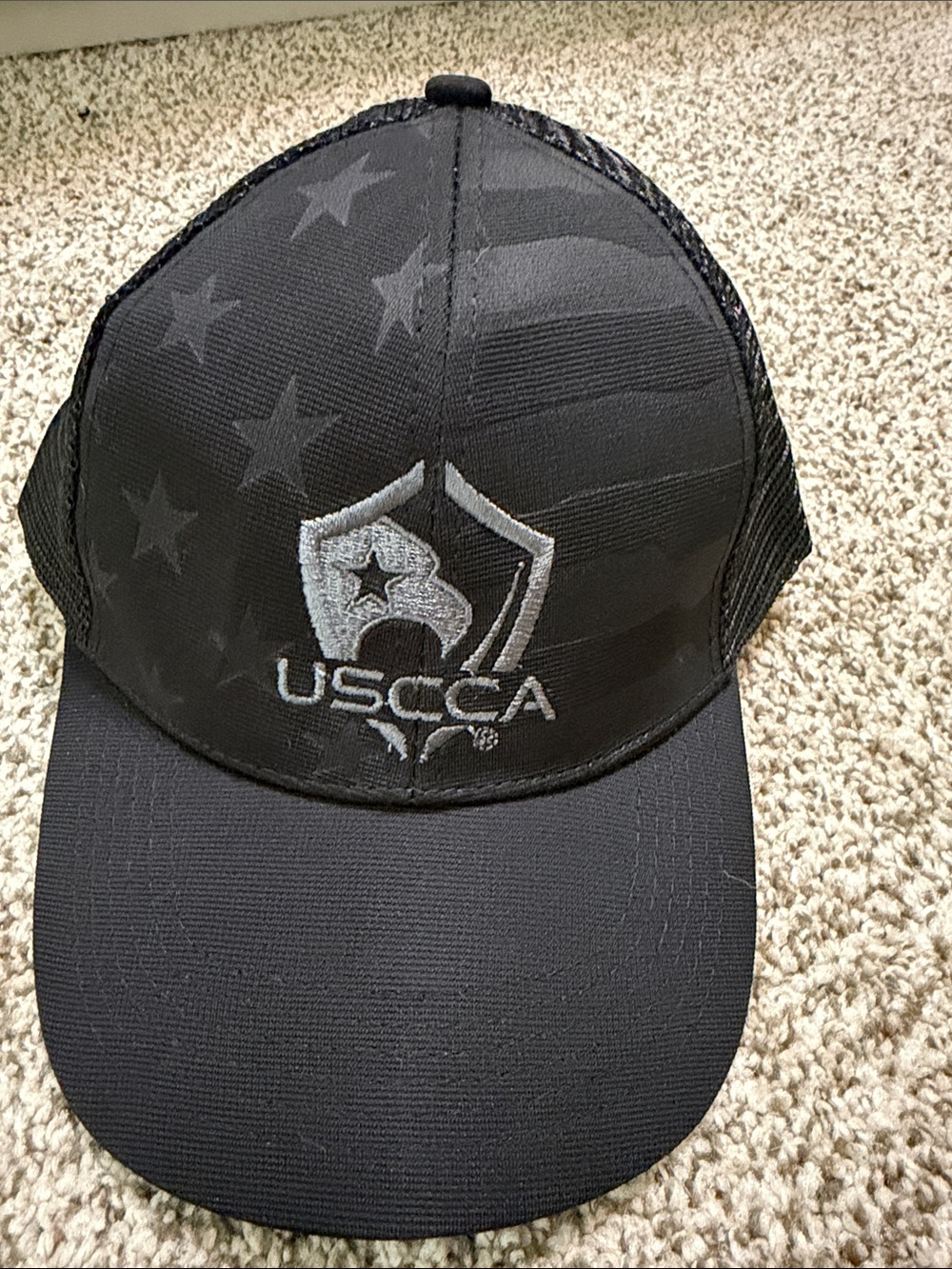 Black Trucker Cap with Subtle Flag Design